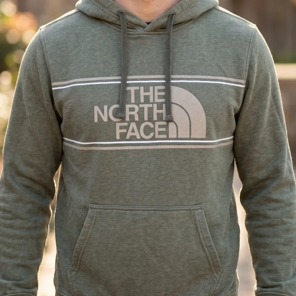 The North Face Mens Olive‎ Green Heathered Logo Pullover Hoodie 5055